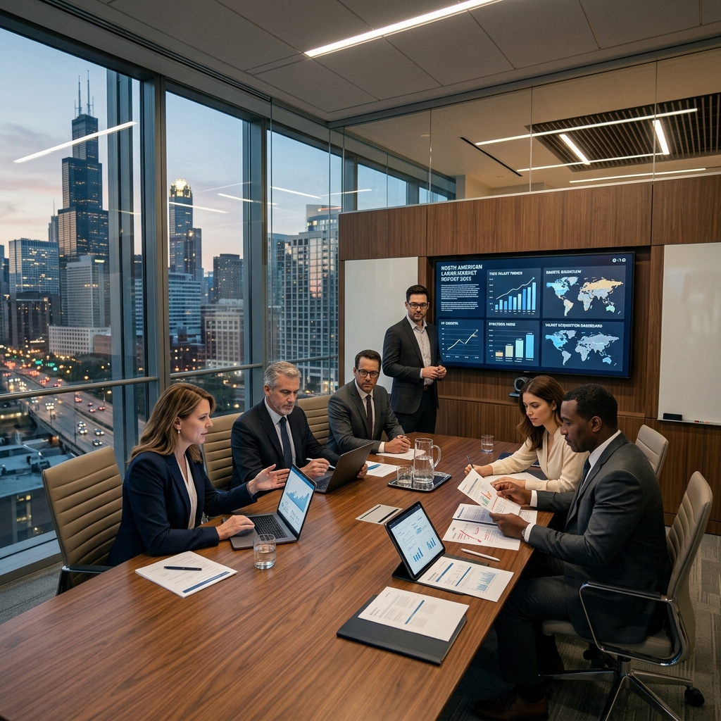 Executive recruitment directors analyzing workforce reports